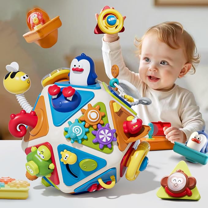 20-in-1 Montessori sensory activity cube with interactive toys for toddlers