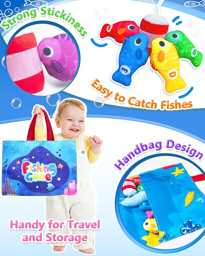 Montessori fishing sensory toy with colorful fish and stacking cups for toddlers