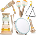 iFLOVE Montessori wooden musical instruments set with xylophone tambourine and maracas for toddlers