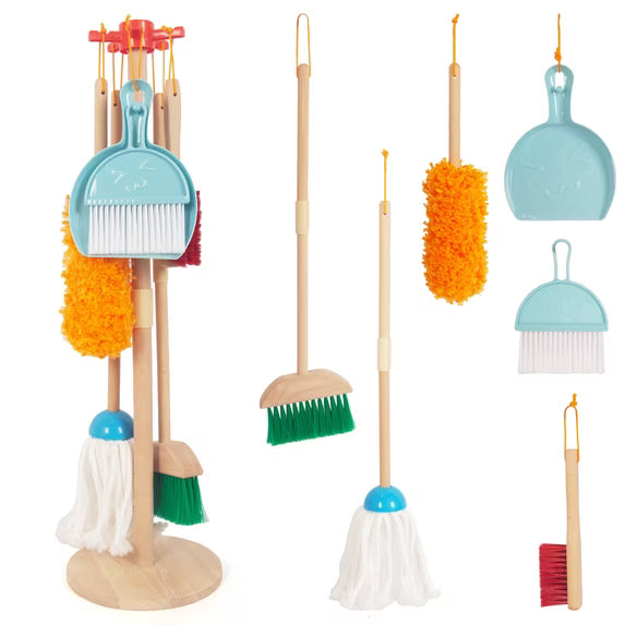 8-piece Montessori wooden cleaning set for children's practical life and pretend play