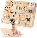 Wooden Montessori busy board for toddlers with fine motor activities